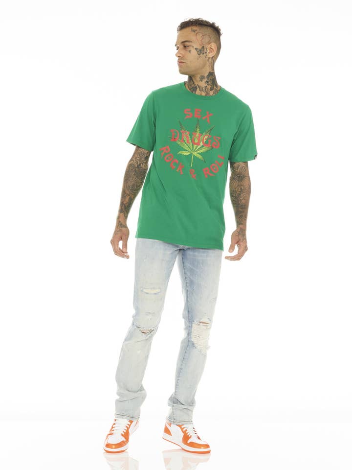 GREEN Short Sleeve Crew Neck Tee S&D & Rock N Roll for wholesale on Faire