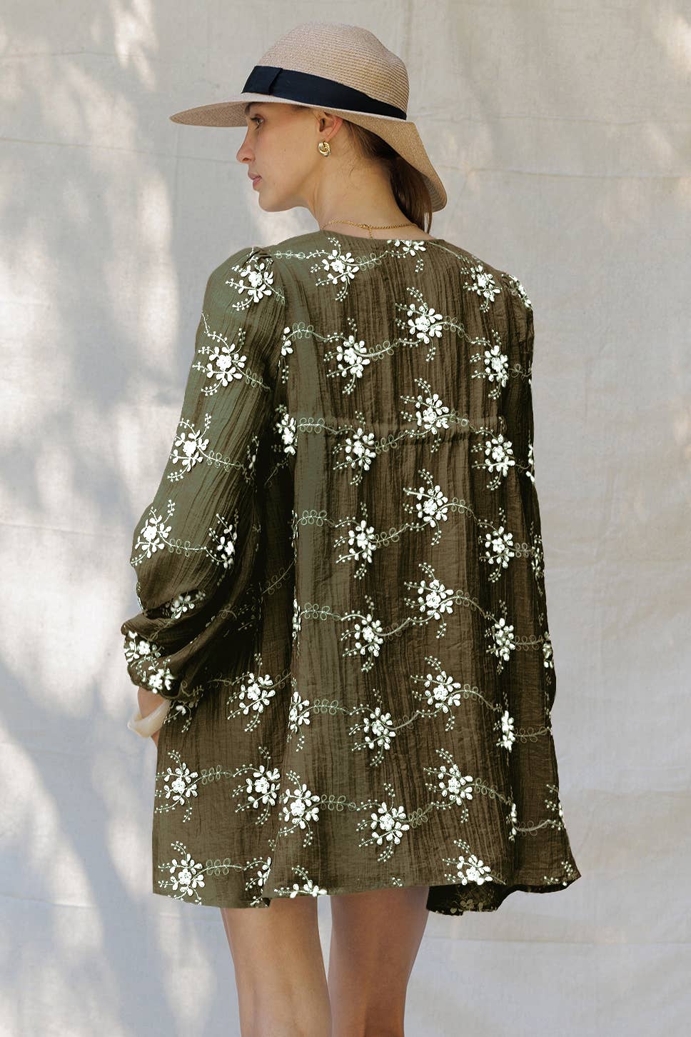 Endless Blu - Venta al por mayor Vestido - Mujer - Vestido Mini de Flores Transparente con Mangas Abullonadas LD167815