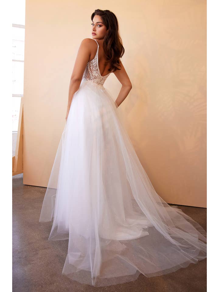 Off White Layered Tulle A-line Bridal Gown with Embellished Lace for wholesale on Faire
