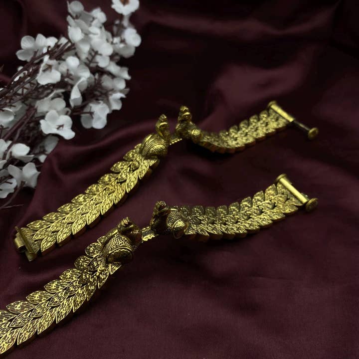 Quirky Fashions – wholesale Cuff bracelet – Oxidized Golden Peacock Kada | Antique Temple Jewelry