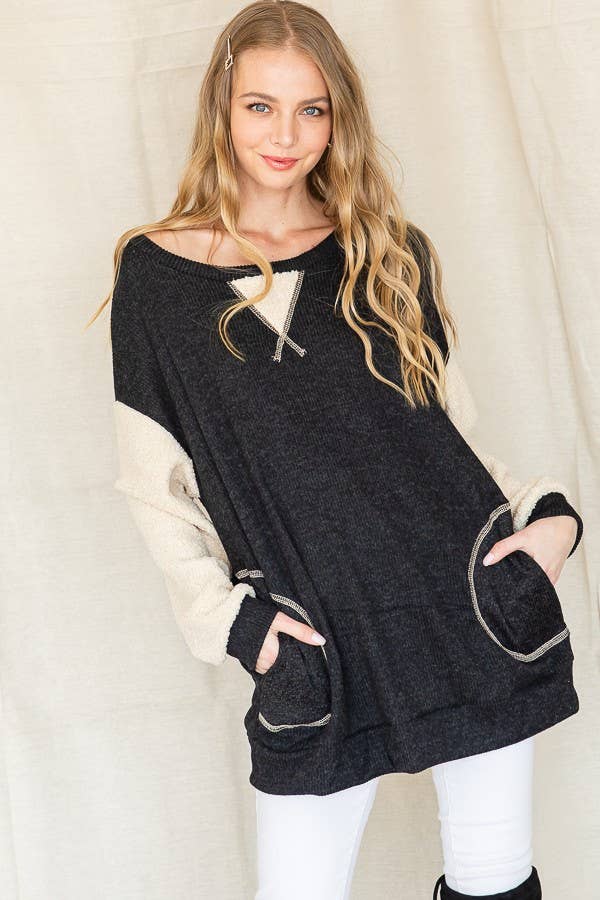 JADE BY JANE - Wholesale Tunic Sweater - Women's - Teddy Sleeve Sweater Top - KRT11705