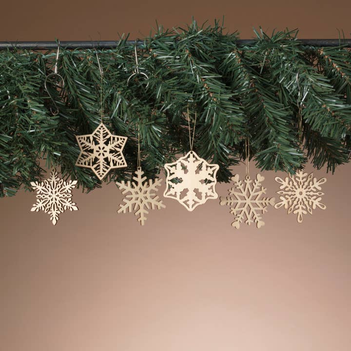 Gerson Christmas S/18 2.25"L Laser Cut Wood Snowflakes In Wo for wholesale by The Gerson Companies