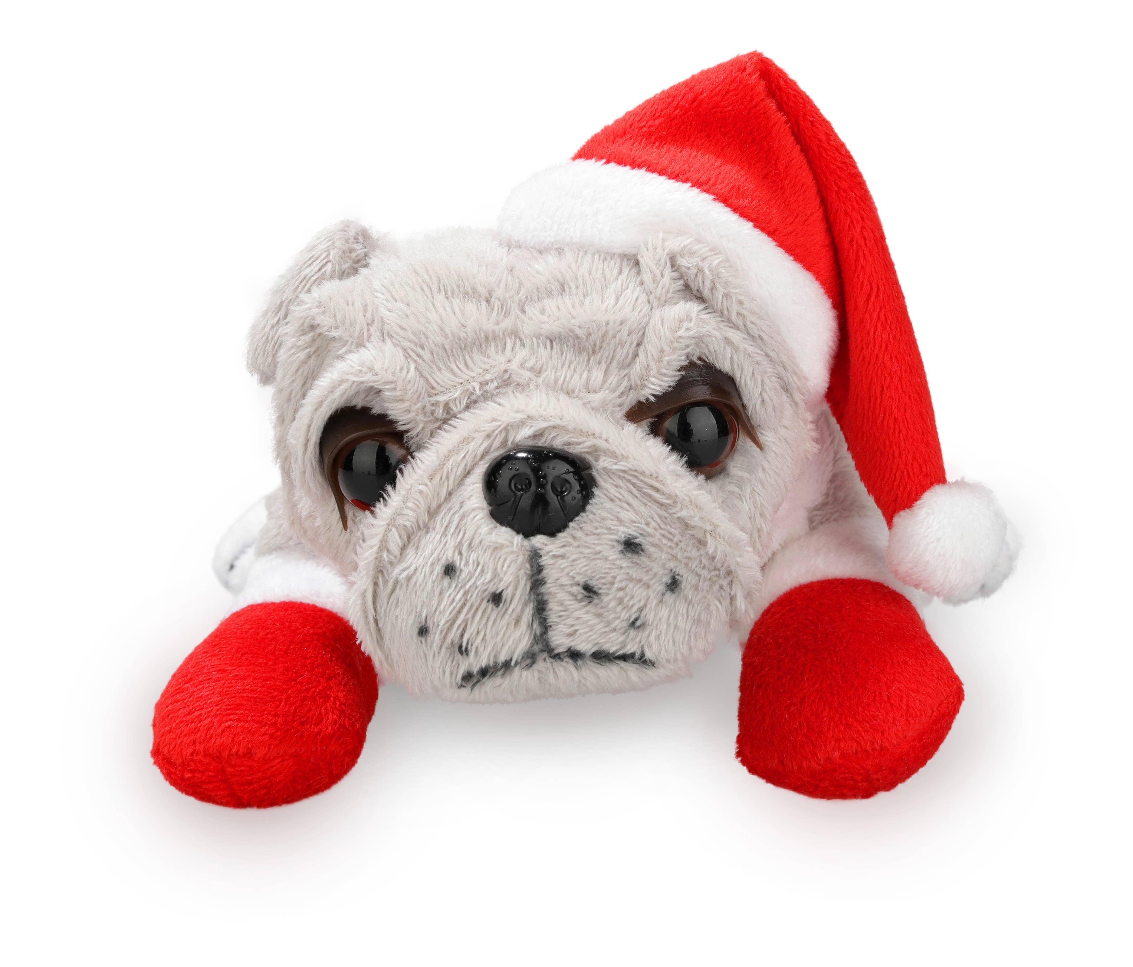 Plushland - Wholesale Christmas Decoration - 8″ Gray Christmas Bulldog Plush Toy | Holiday Stuffed Animal