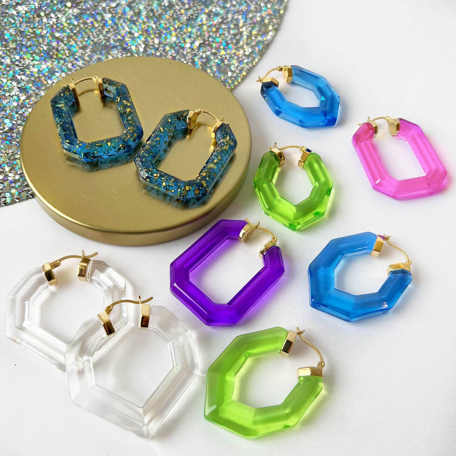 Gold & Honey - Vendita all'ingrosso Orecchini a cerchio - Cerchio trasparente a forma di pera da 3,8 cm3