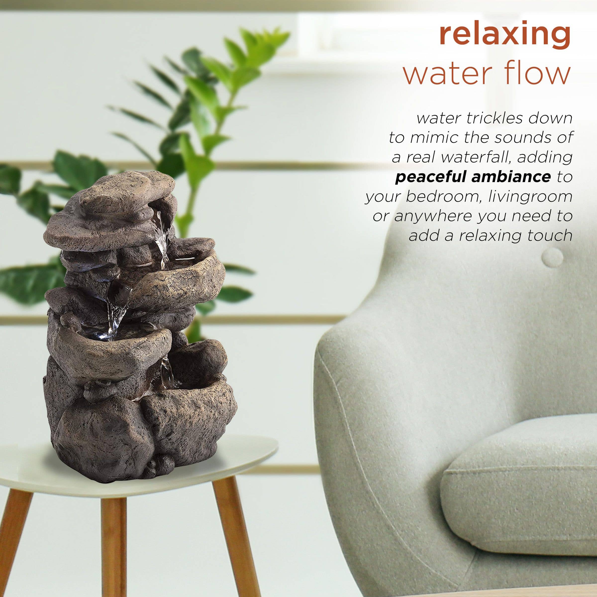 Alpine Corporation - Wholesale Decorative Tabletop Object - Alpine Corporation Tiered Rock Tabletop Fountain with LED4