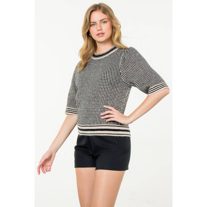 Top in maglia a maniche a sbuffo pied de poule per la vendita all'ingrosso da parte di THML