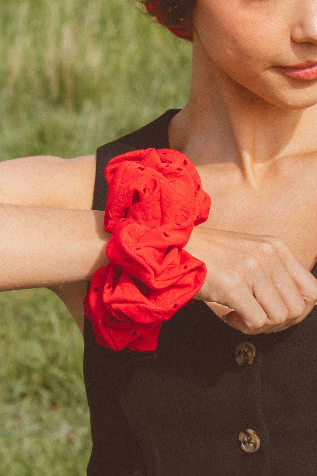 Shop Andi - Wholesale Scrunchie - Women's - Red Eyelet Jumbo Scrunchie1