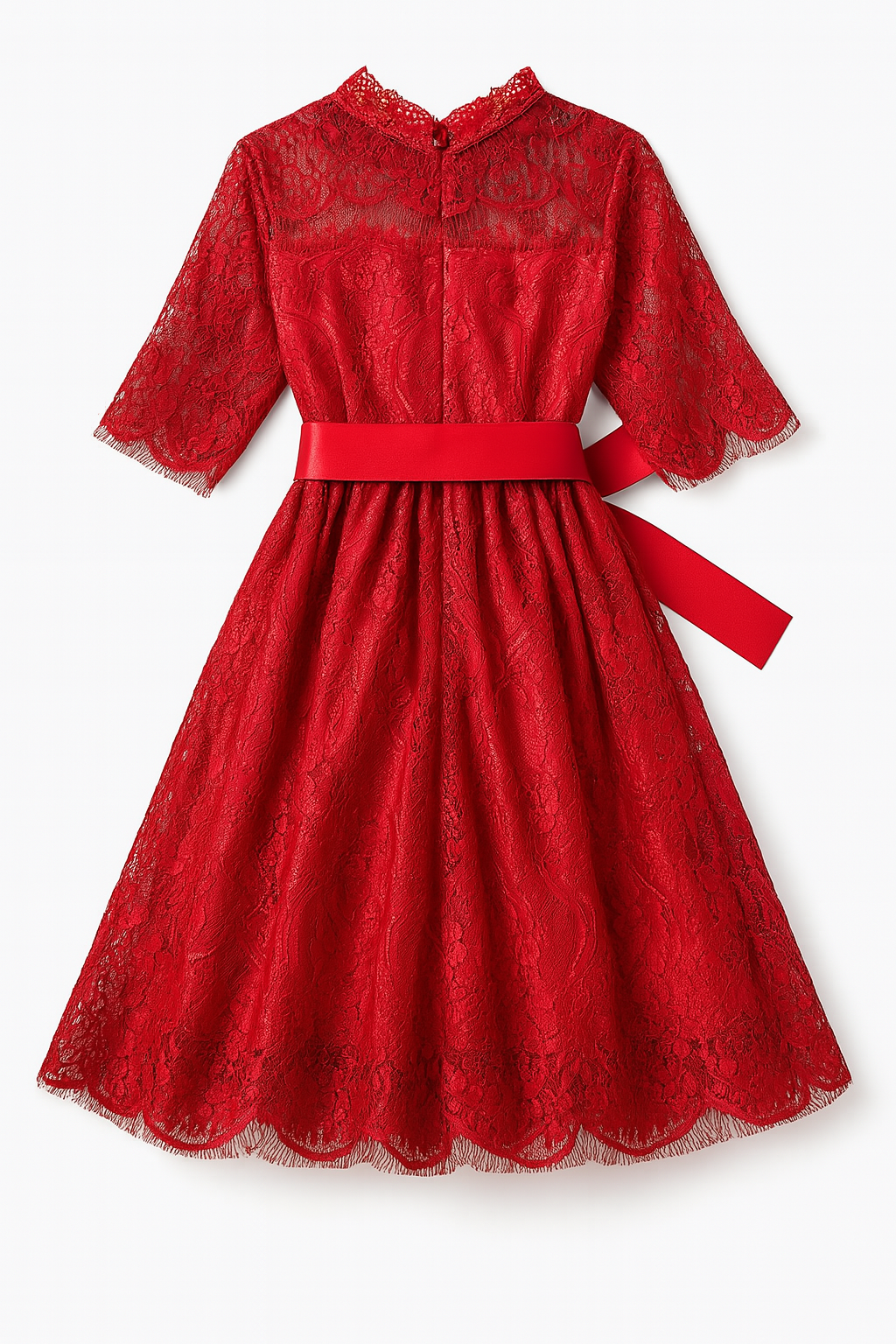 Fennco Styles - Venta al por mayor Vestido - Niños - Vestido vintage rojo de encaje con mangas 3/4 para niña en corte en A2