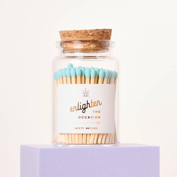Enlighten the Occasion - Wholesale Matches - Lux Mini Match Corked Vial with Baby Blue Matchsticks0