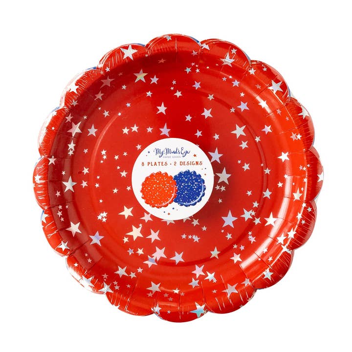 ROC941 - Red/Blue Sparklers Scallop Plate Set for wholesale by My Mind’s Eye