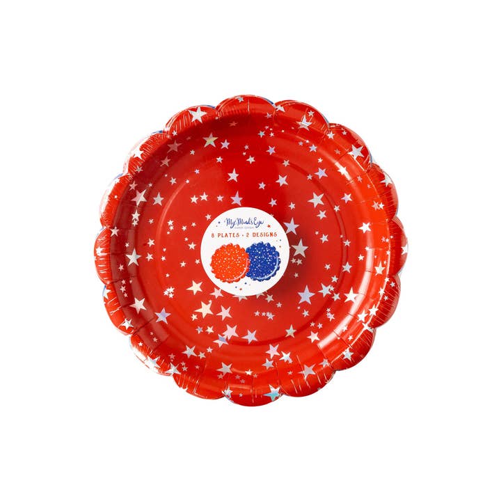 ROC941 - Red/Blue Sparklers Scallop Plate Set for wholesale by My Mind’s Eye