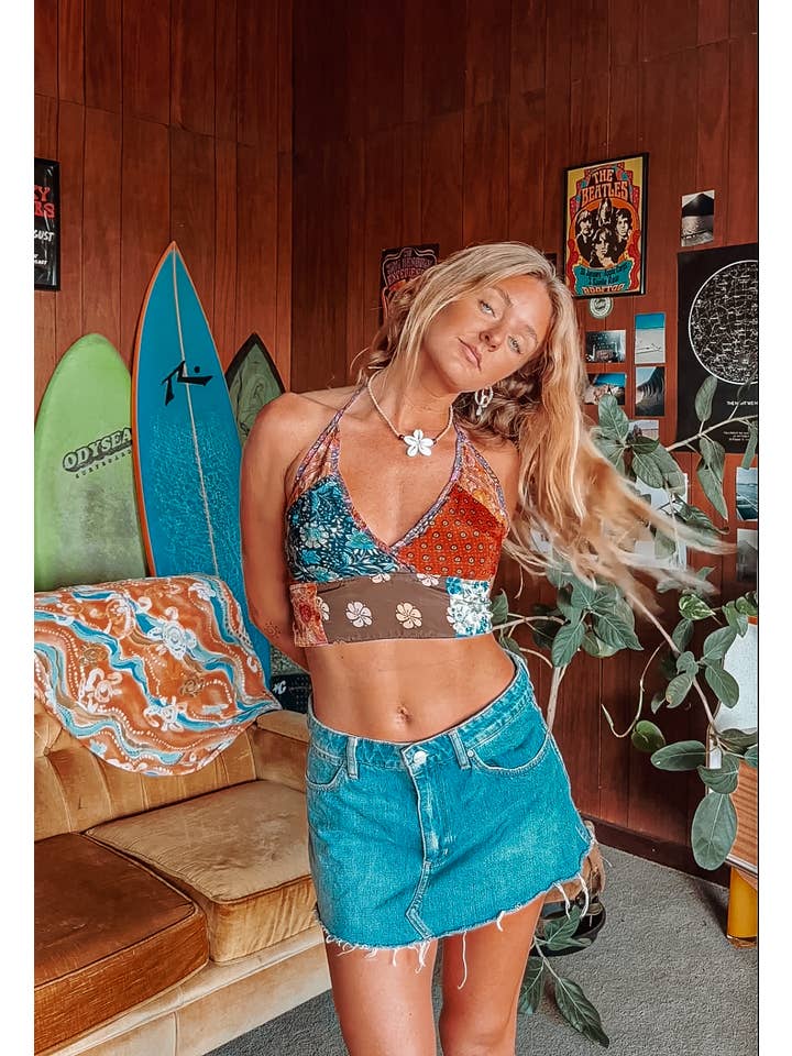 Gardenbelle Shop - Wholesale Bralette - Women's - Beachy Boho Hippie Recycled Patchwork Bralette, Bra Top