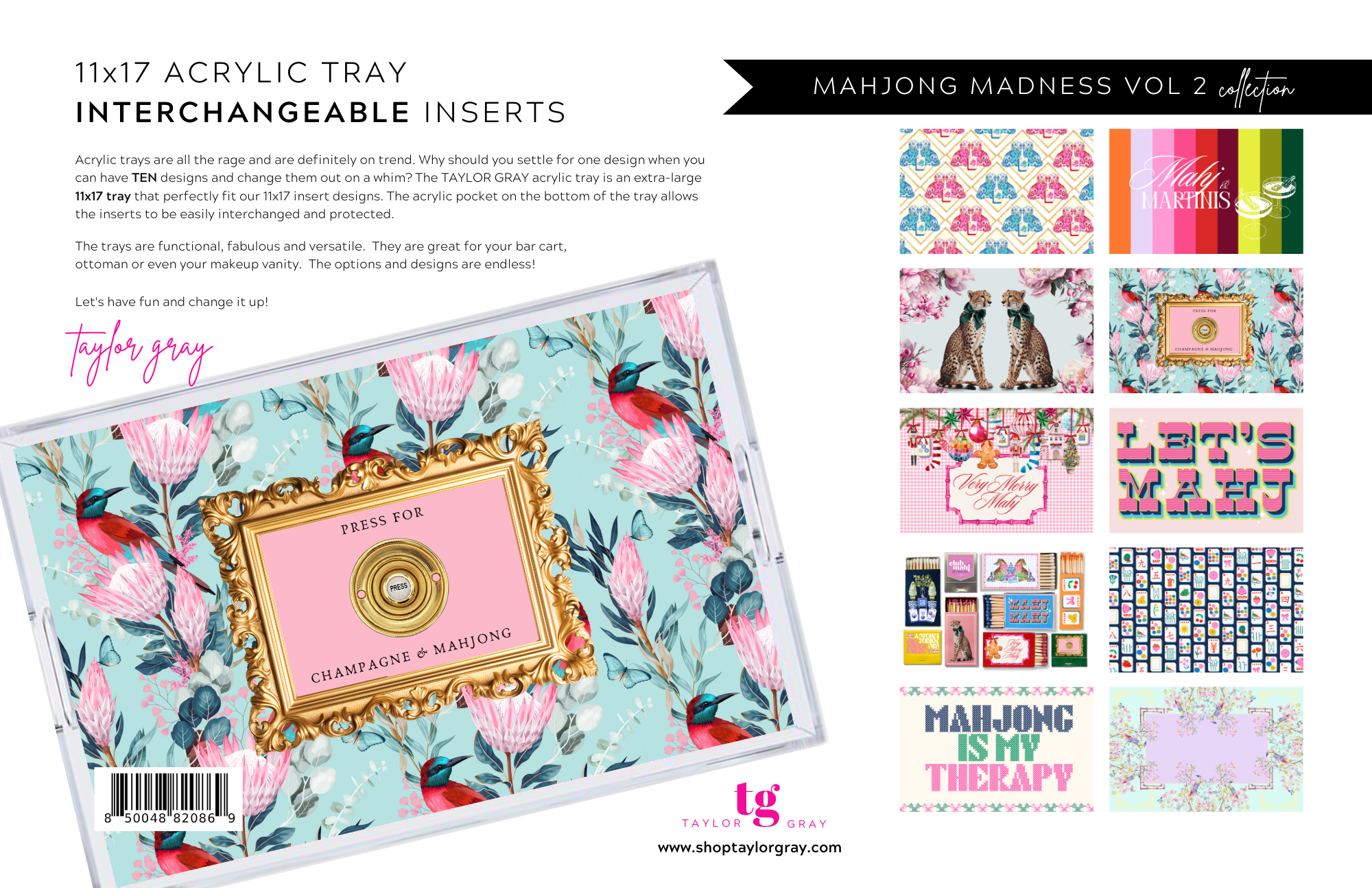 TAYLOR GRAY - Wholesale Decorative Tray - 11x17 MAHJONG MADNESS VOL 2 insert set of 1011