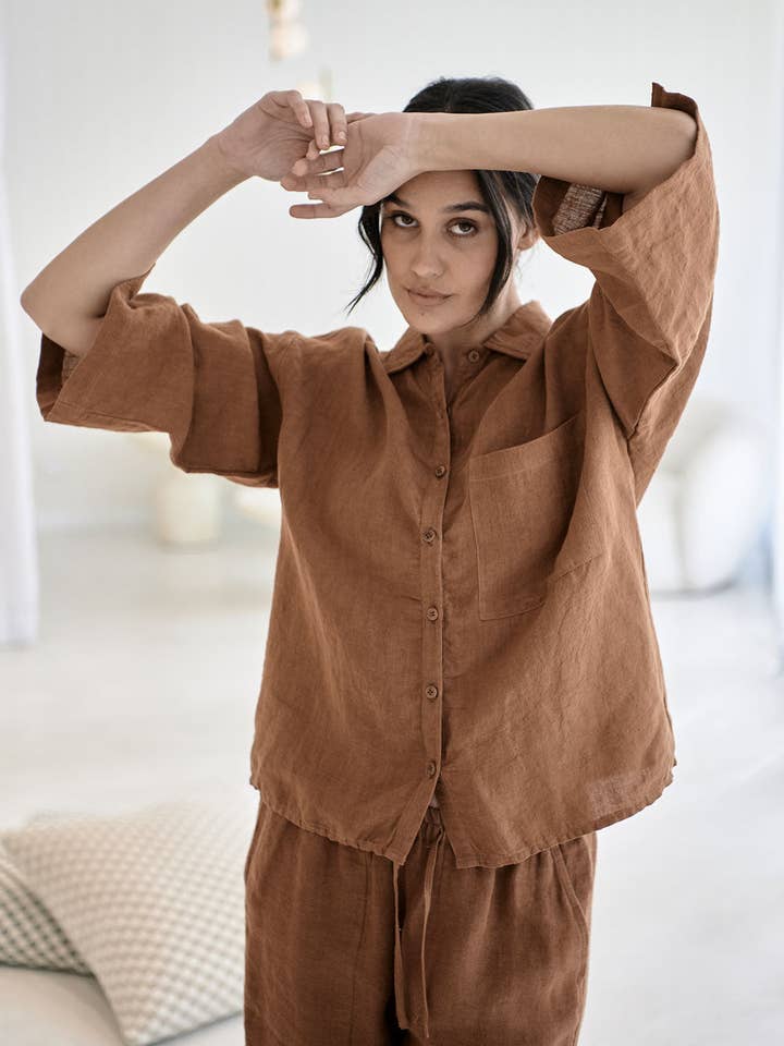 Noce moscata Camicia Fundamental in lino - Noce moscata in vendita all'ingrosso su Faire10