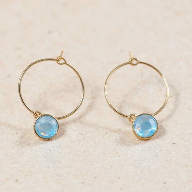 Small Blue Circle Brass Hoops for wholesale by Yemaya Collections