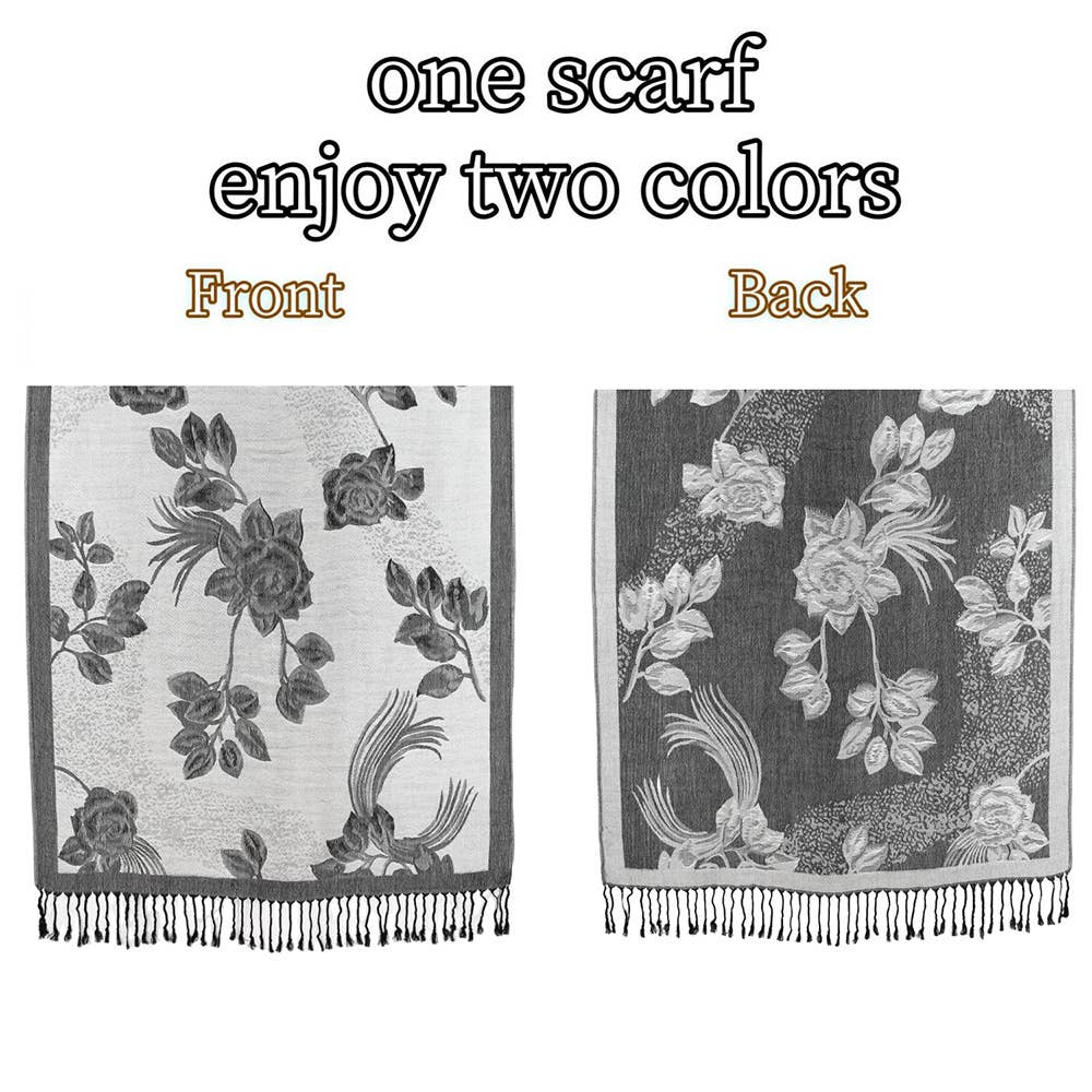 Sensibling Corp. – wholesale Scarf – Women's – Rose Floral Pashmina Reversible Scarf Shawl26