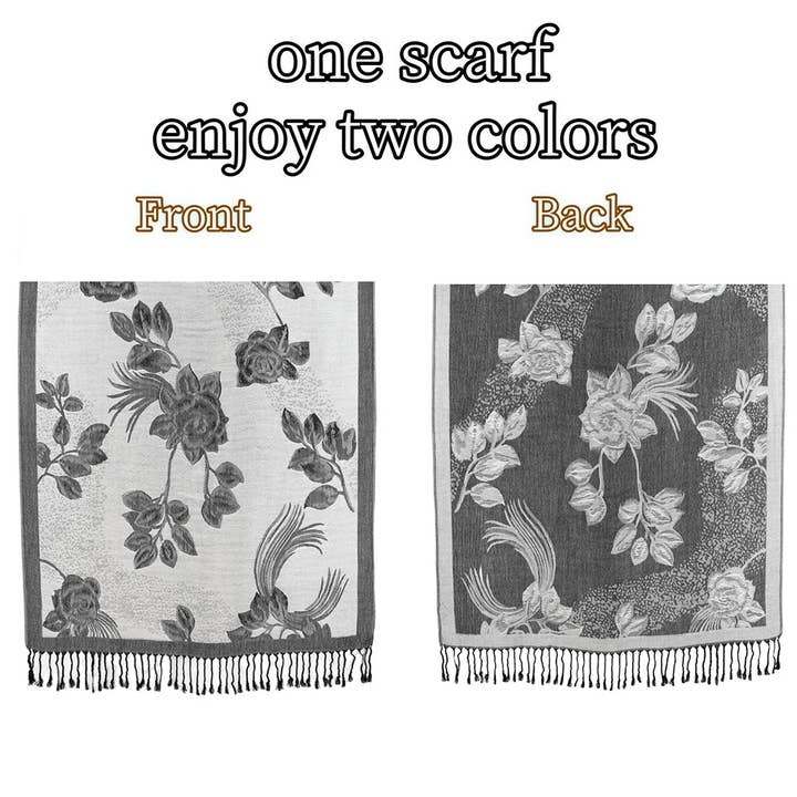 Sensibling Corp. - Wholesale Scarf – Women's - Rose Floral Pashmina Reversible Scarf Shawl26