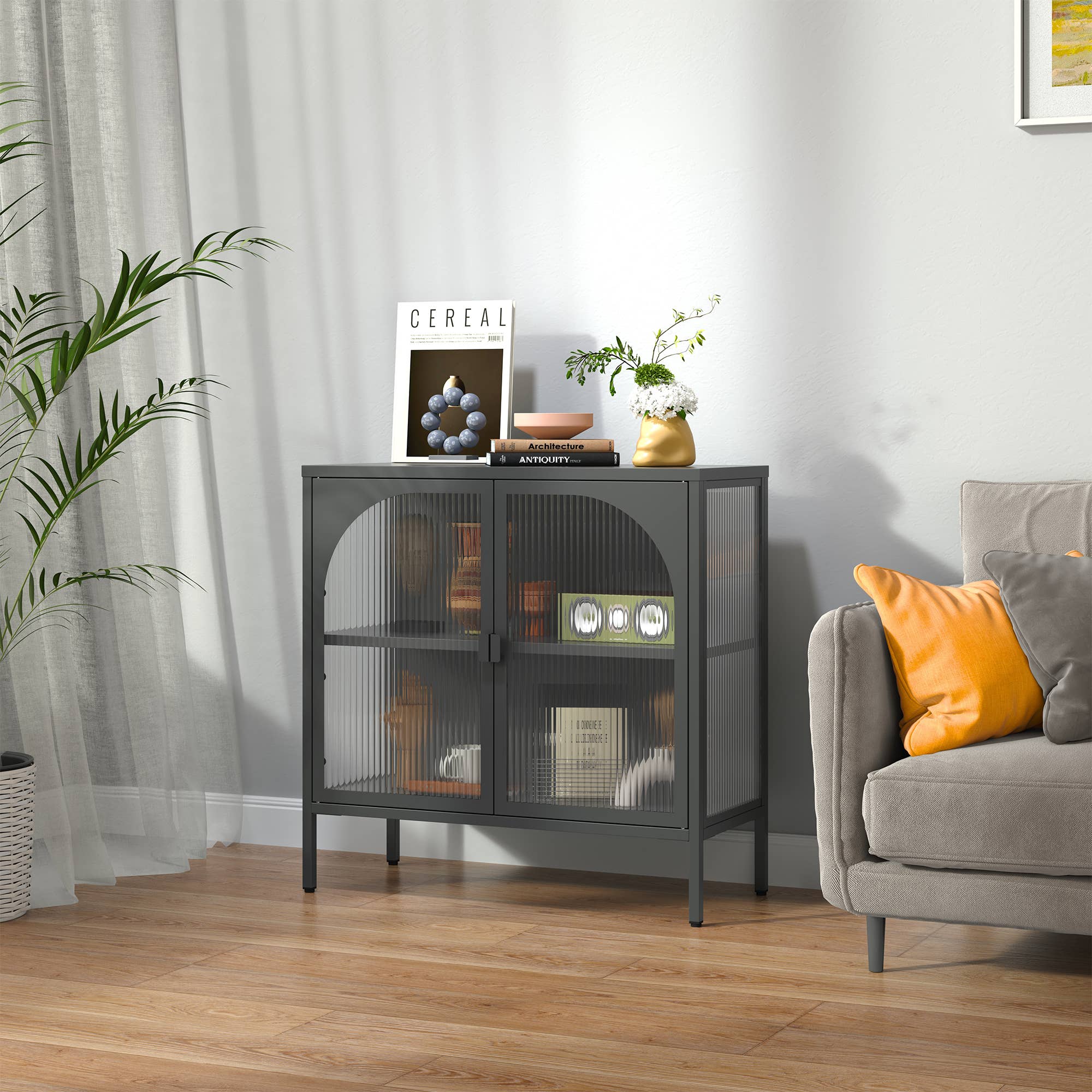 Glamour Home - Wholesale Cabinet - Benoît 31.56-inch Black Two Door Metal Sideboard5