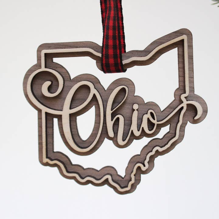 Ohio Layered Christmas Holiday Ornament for wholesale by Woodlander Workshop