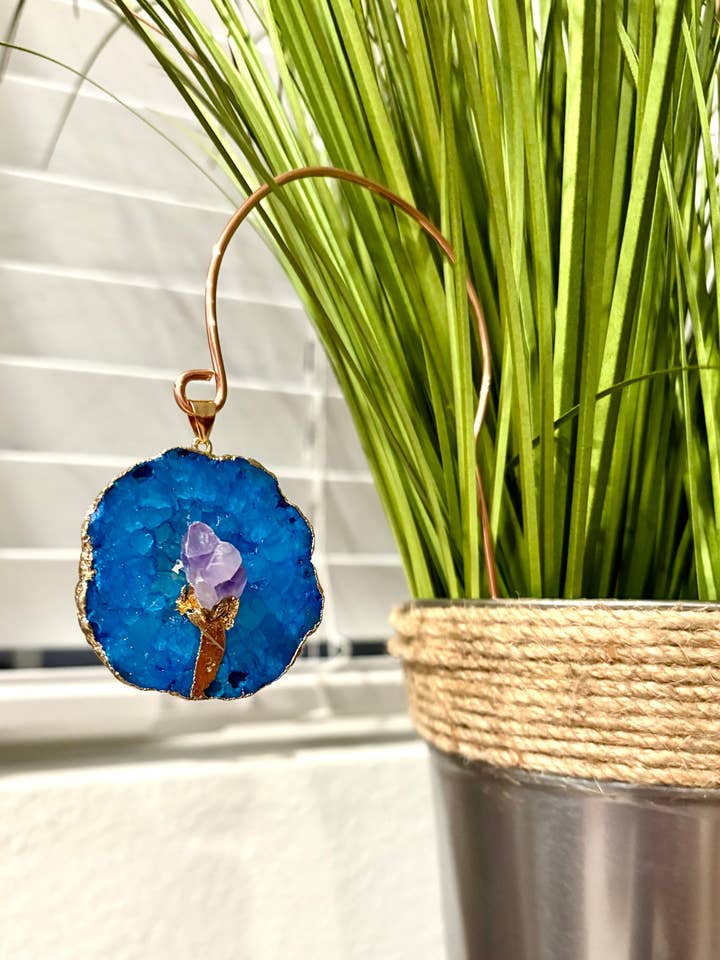 Agate and Amethyst Geode On Copper Plant Stake for wholesale by Sea of Bliss Shop