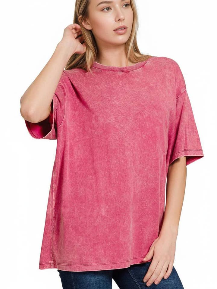 42POPS - Wholesale Knit Top - Women's - .Vintage Wash Oversize Cotton Tee1