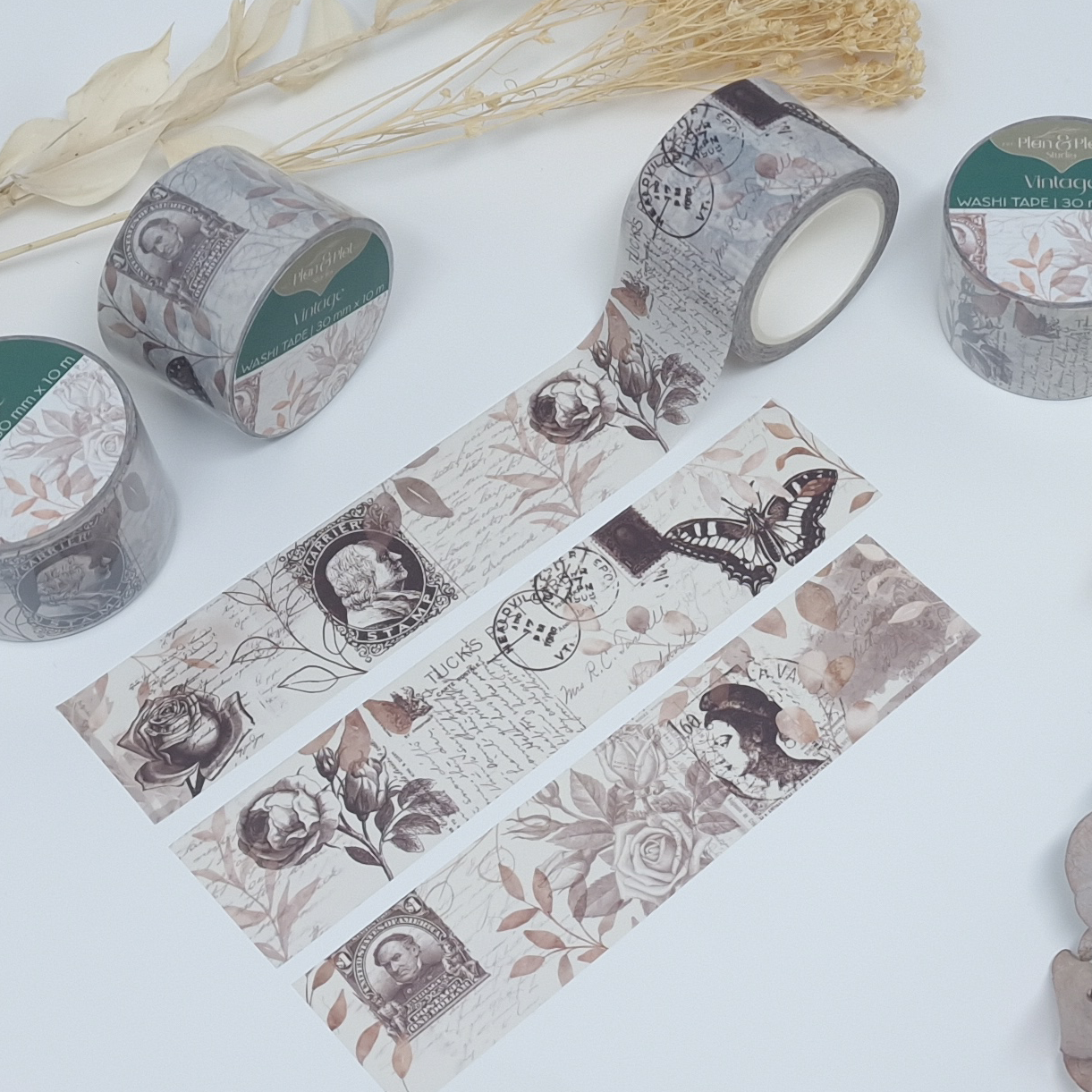 Plan & Plot Studio - Vendita all'ingrosso Nastro washi - Nastro washi vintage con motivi di francobolli antichi e illustrazioni botaniche15