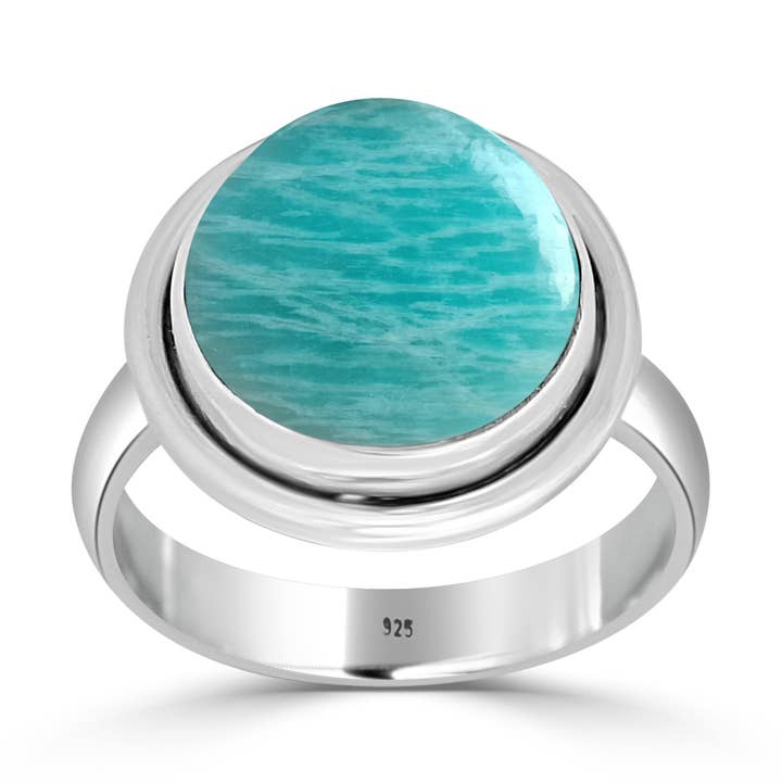 Natural 925 Silver Amazonite Gemstone Handmade Ring for wholesale by SILVER CAVE