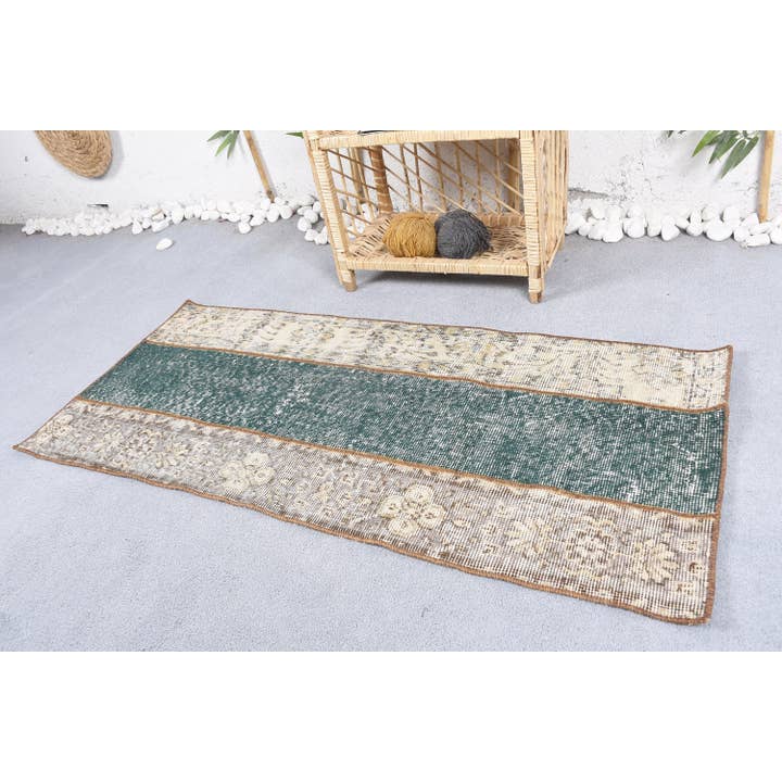 The Loom Wholesale – wholesale Mattdyna – Vintage randig ullmatta - handgjord grön/beige