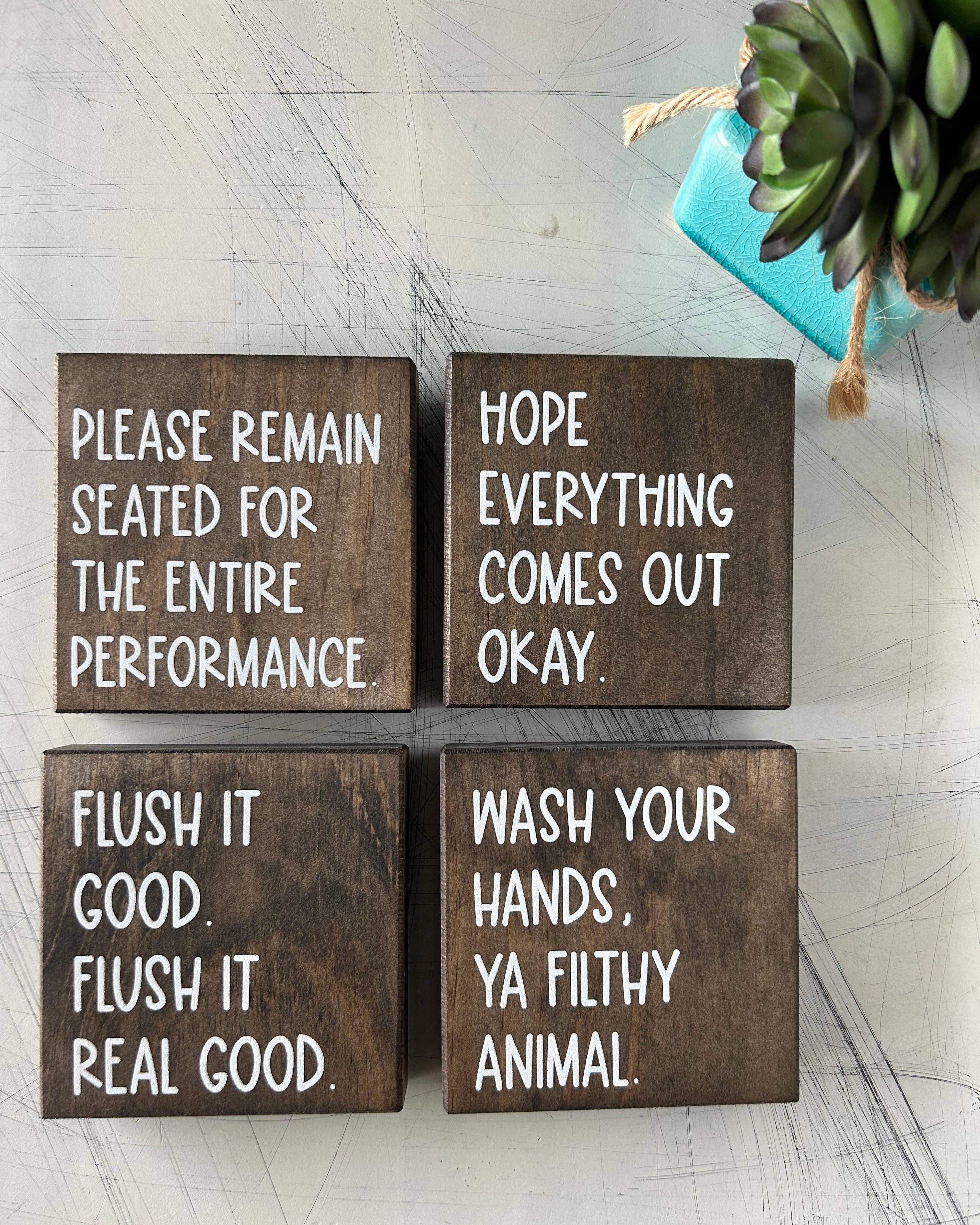 Novotny Designs - Wholesale Bathroom Sign - Funny Bathroom Sign Decor - Set of 4 Wood Signs5