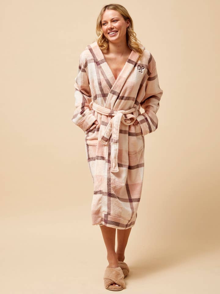Ultraweicher passender Damenbademantel - Kariert, passt zum Hundebademantel für den Großhandel von Darren & Phillip