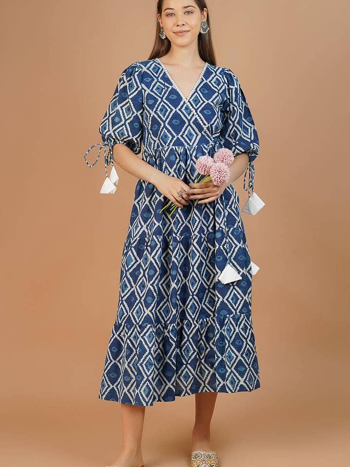 Indigo Cotton Blue Midi Dress (13) for wholesale by INDOPHILIA