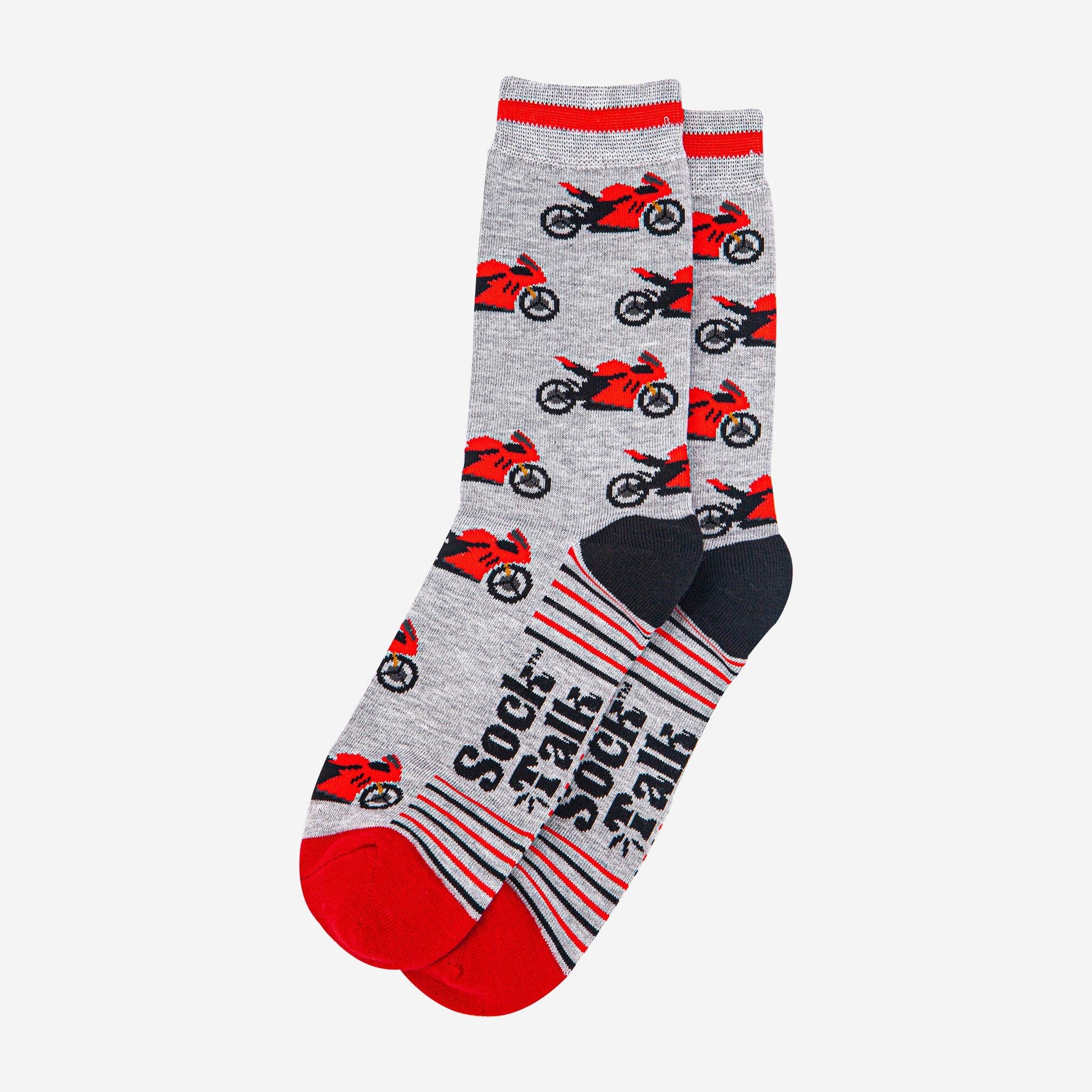 Sock Talk – wholesale Socks – Men's – Men's Bamboo Socks - Light Grey/Red, Motorbikes1