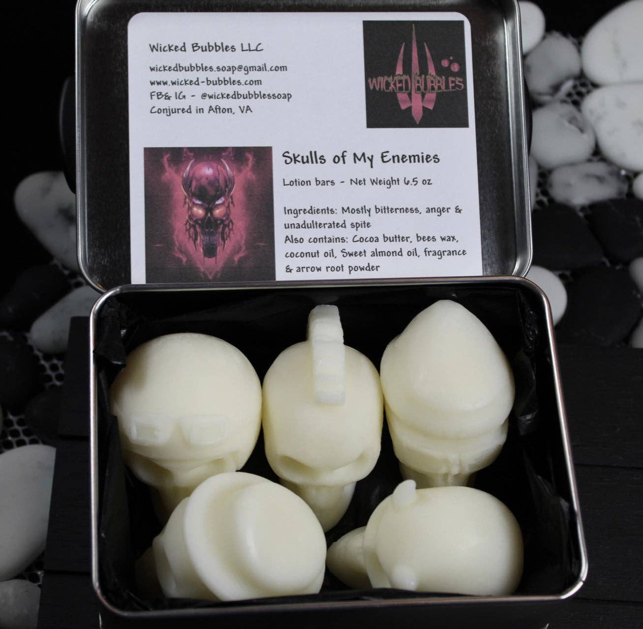 Wicked Bubbles LLC - Wholesale Solid Lotion - Skulls of My Enemies - Solid Lotion/Massage bar - Honey Almond1