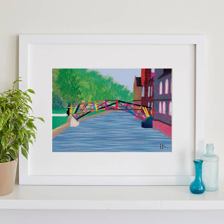 Mathematical Bridge Cambridge Print, Queens College Art for wholesale by I Drew This