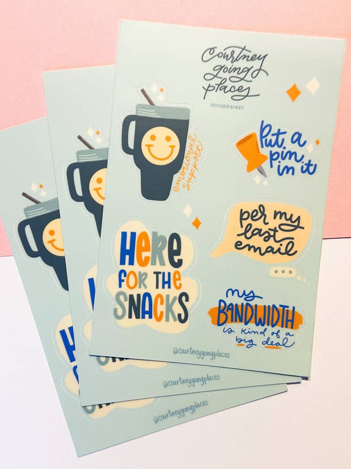 Return To Office Sticker Sheet | 5 Laptop Stickers for wholesale by Courtney Going Places