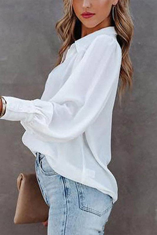 Aria Romance - Wholesale Blouse - Women's - Lantern Sleeve Pleated Collar Shirt0