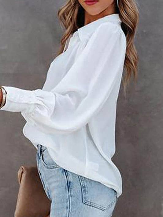 Aria Romance - Wholesale Blouse - Women's - Lantern Sleeve Pleated Collar Shirt