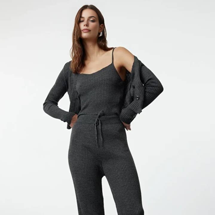 3-Piece Knit Cardigan, Top & Pants Set for wholesale by WOVCOR
