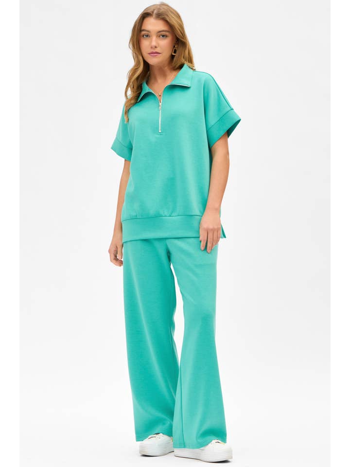 Dear Scarlett - Wholesale Lounge Set - Women's - Short Sleeve Quarter Zip + Pants Modal Set TRVSET-CATALINA