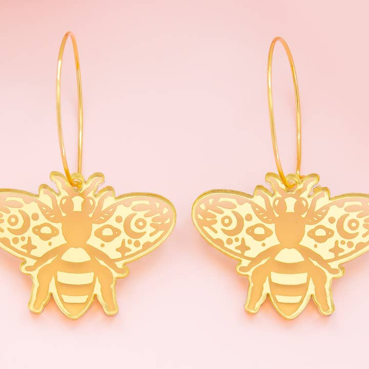 Bee Earrings, Celestial Earrings Gold Hoops for wholesale by Momenti di Vita