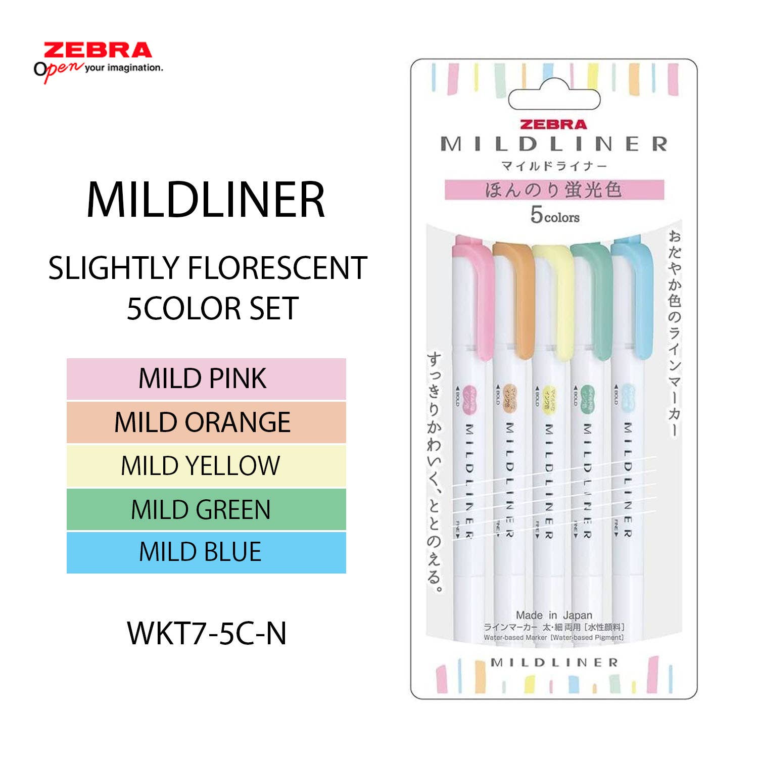 Hakubundo - Wholesale Highlighter - 【JAPANESE STATIONERY】ZEBRA MILD LINER HIGHLIGHTER 5COLOR SET3