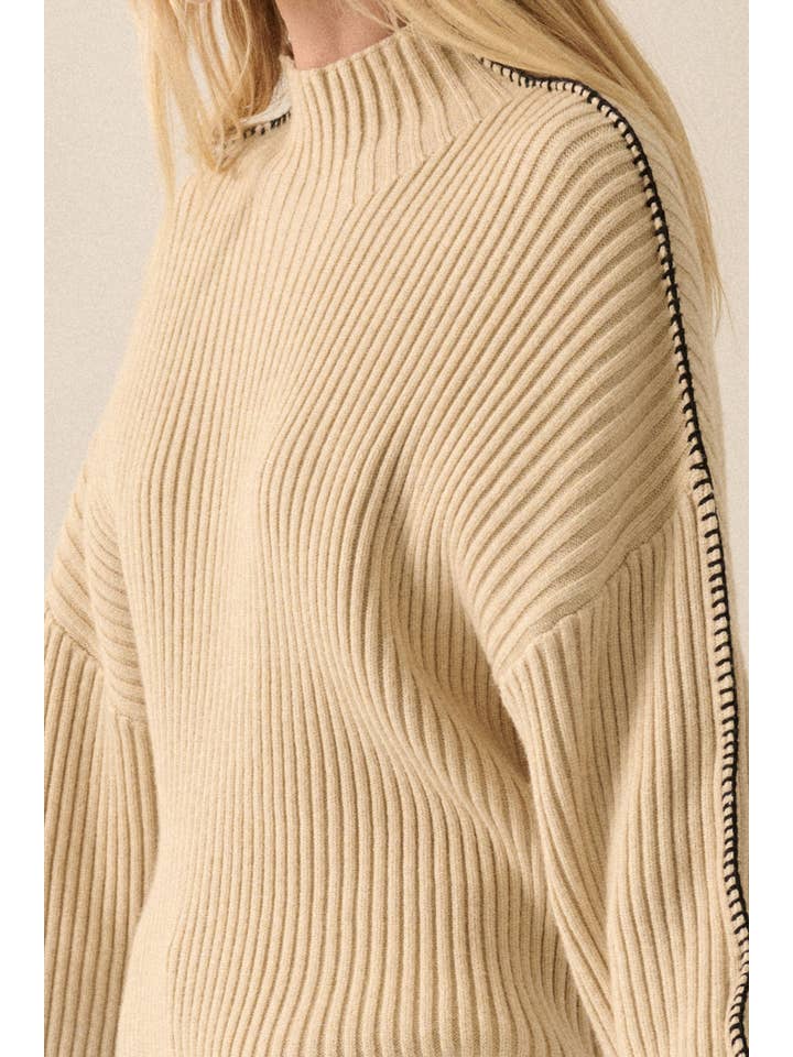 Promesa USA - Wholesale Knit Sweater - Women's - Solid High Neck Rib Knit Expose Seam Sweater9