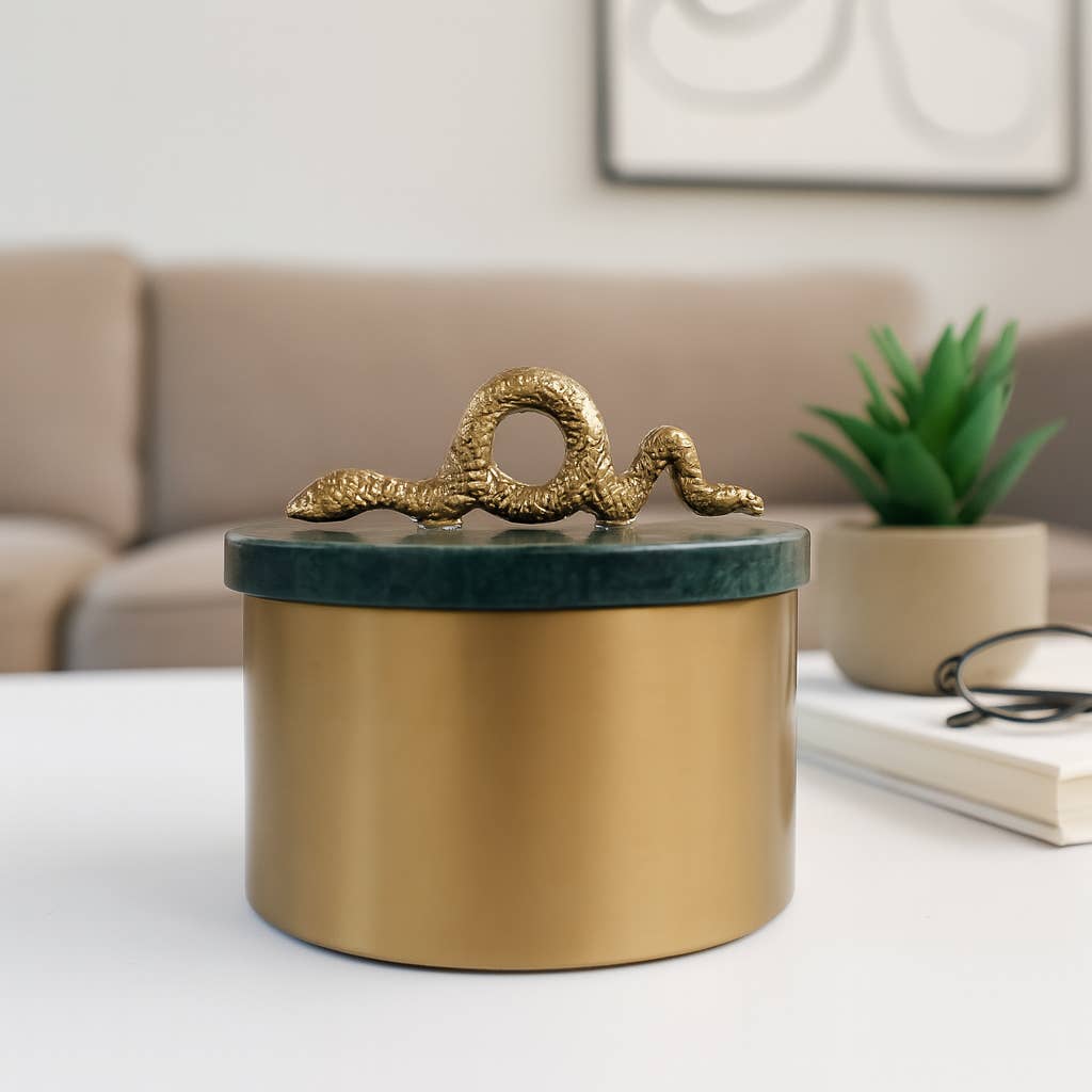 Sagebrook Home - Wholesale Decorative Box - Decorative Box - Gold Metal Round Snake Handle, 5 in.2