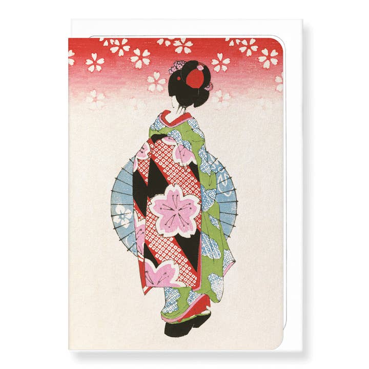 MAIKO WITH PARASOL (C.1920): Japanese Greeting Card for wholesale by Ezen Trade