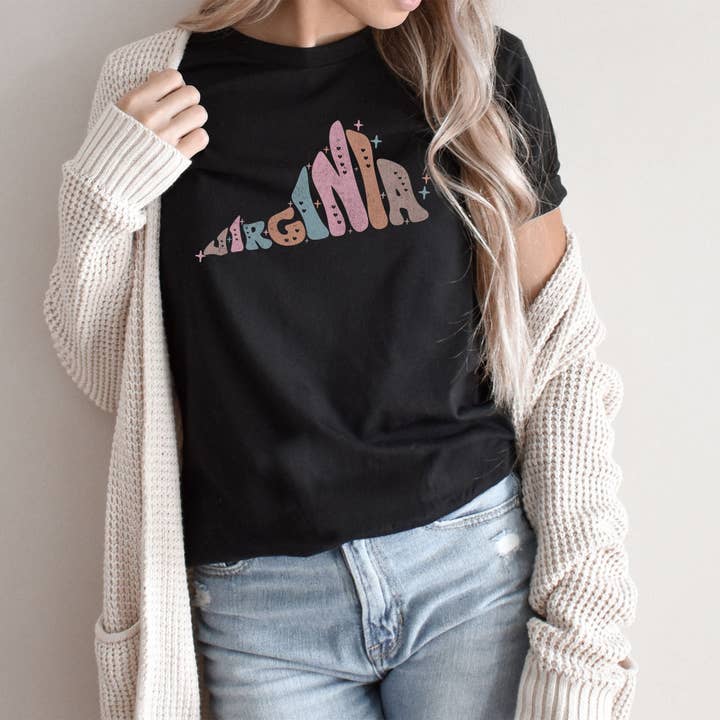 Bubble Letter Virginia Colorful | Short Sleeve Crew Neck for wholesale by Olive And Ivory Wholesale