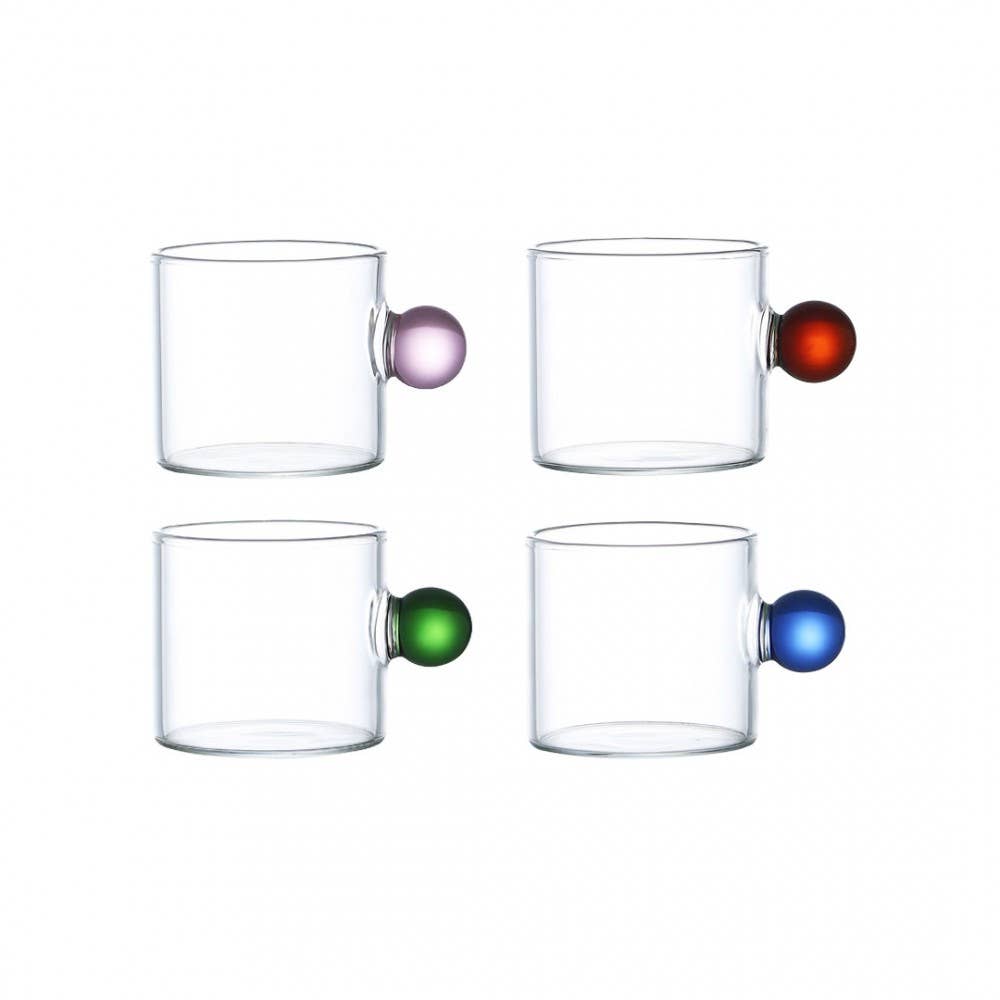 AULICA - Wholesale Coffee/Tea Cup - Glass coffee cups with colored handle 100ml - set of 40