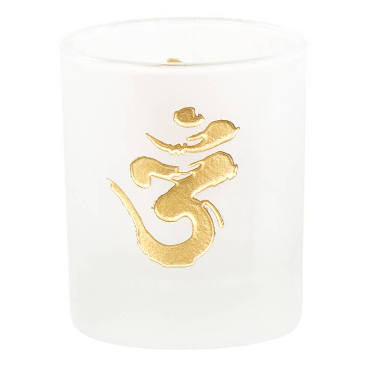 Soporte votivo de vidrio grabado Om (cada uno) para venta al por mayor de Kheops International