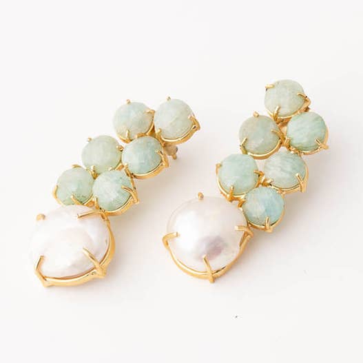 Naima Limited Edition Earrings Amazonite and Pearl for wholesale by ACUS