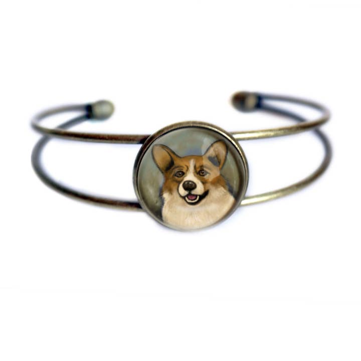 Bedste venner Corgi Hund Glas Cabochon Cuff Armbånd for engroshandel hos The Divine Iguana