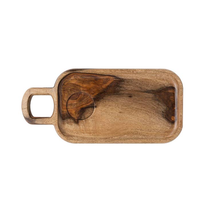 Foreside Home & Garden - Wholesale Condiment/Dip Bowl - Silas Sheesham Wood Serving Tray White Marble Bowl Set 2